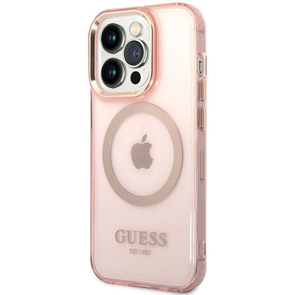 Guess GUHMP14XHTCMP iPhone 14 Pro Max 6.7&quot; pink/pink hard case Gold Outline Translucent MagSafe_1