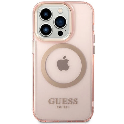 Guess GUHMP14XHTCMP iPhone 14 Pro Max 6.7&quot; pink/pink hard case Gold Outline Translucent MagSafe_2