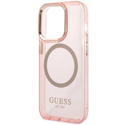 Guess GUHMP14XHTCMP iPhone 14 Pro Max 6.7&quot; pink/pink hard case Gold Outline Translucent MagSafe_5