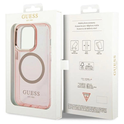 Guess GUHMP14XHTCMP iPhone 14 Pro Max 6.7&quot; pink/pink hard case Gold Outline Translucent MagSafe_7