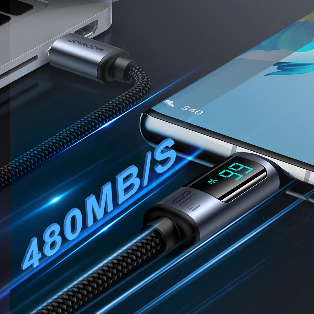 Joyroom Prism Series A16 USB-C / USB-A Cable 66W 1.2m with LED Display - Black_3