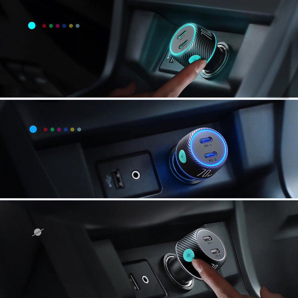 2x USB C 70W car charger with LED backlight Joyroom JR-CCN02 - black_6