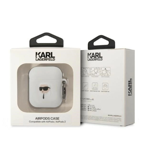 Karl Lagerfeld KLA2RUNIKH AirPods 1/2 cover white/white Silicone Karl Head 3D_2