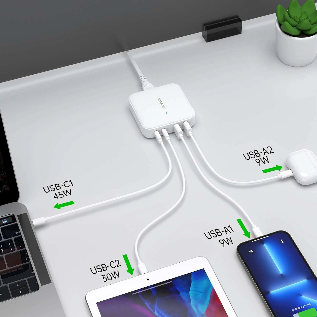 Choetech PD8008 100W GaN fast charger 2x USB-A / 2x USB-C - white_3