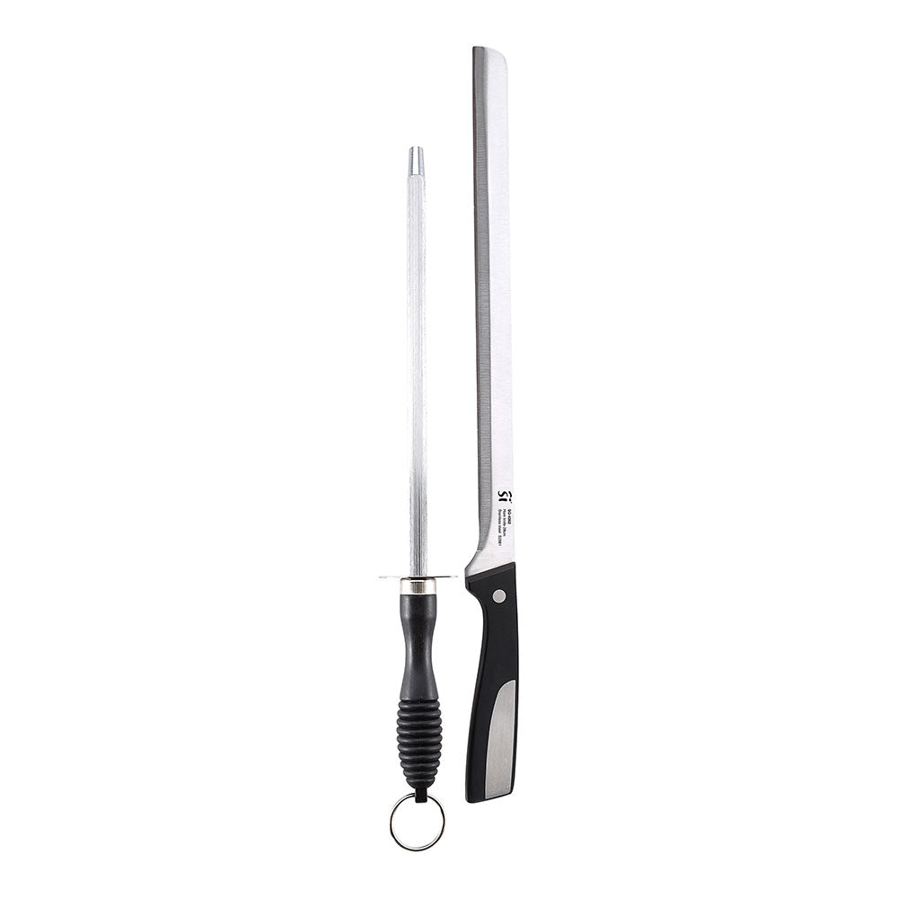 Jogo de 2 peÃ§as faca presunto + chaira inox sg-4362 san ignacio_0