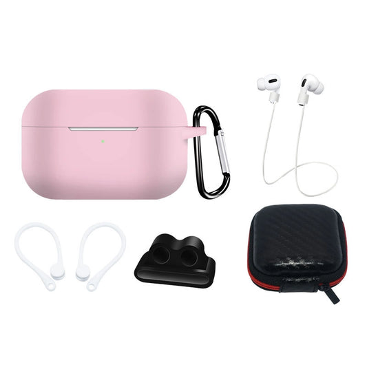 Silicone Case Set for AirPods Pro 2 / AirPods Pro 1 + Case / Ear Hook / Neck Strap / Watch Strap Holder / Carabiner - pink_0