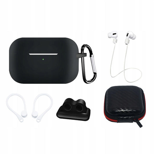 Silicone Case Set for AirPods Pro 2 / AirPods Pro 1 + Case / Ear Hook / Neck Strap / Watch Strap Holder / Carabiner - black_0