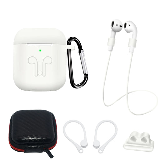 Silicone Case Set for AirPods 2 / AirPods 1 + Case / Ear Hook / Neck Strap / Watch Strap Holder / Carabiner - White_0