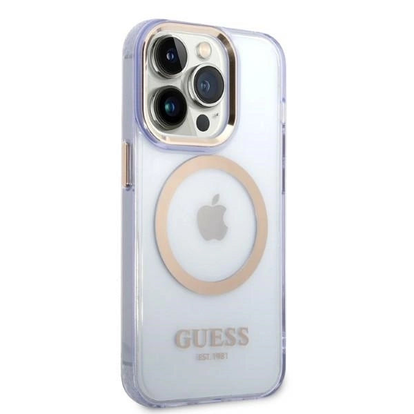 Guess GUHMP14LHTCMU iPhone 14 Pro 6.1" purple/purple hard case Gold Outline Translucent MagSafe_3