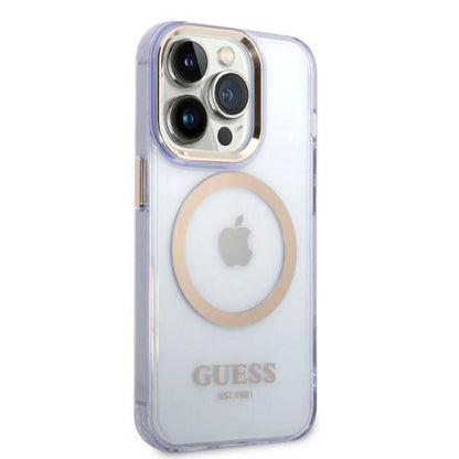 Guess GUHMP14LHTCMU iPhone 14 Pro 6.1" purple/purple hard case Gold Outline Translucent MagSafe_3