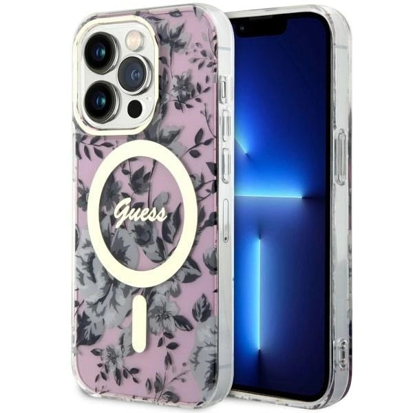 Guess GUHMP14LHCFWSP iPhone 14 Pro 6.1" pink/pink hardcase Flower MagSafe_0