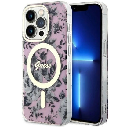 Guess GUHMP14LHCFWSP iPhone 14 Pro 6.1" pink/pink hardcase Flower MagSafe_0