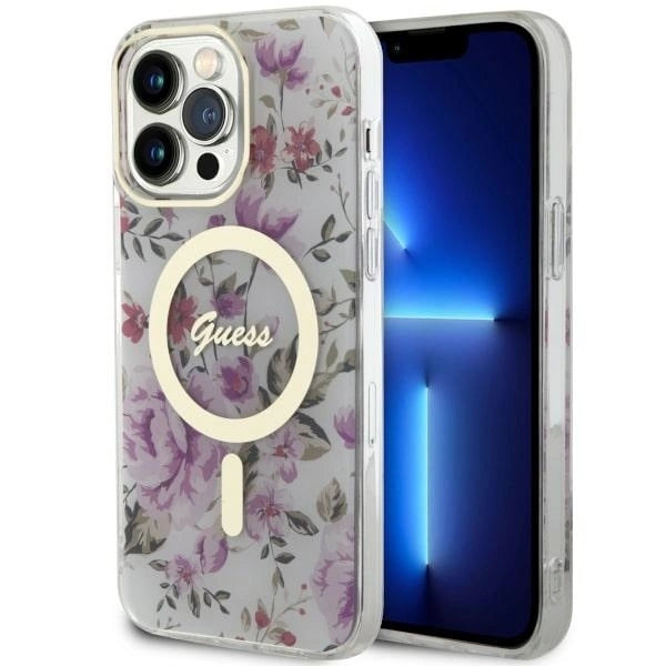 Guess GUHMP14LHCFWST iPhone 14 Pro 6.1" transparent hardcase Flower MagSafe_0