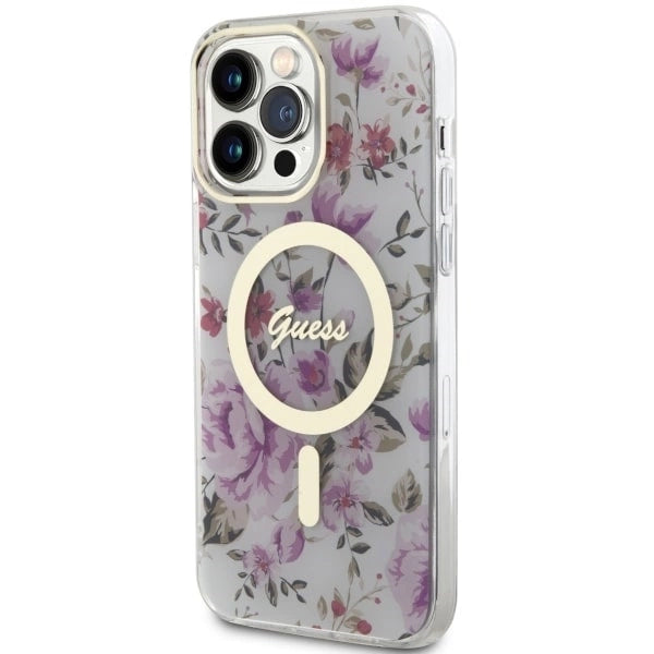 Guess GUHMP14LHCFWST iPhone 14 Pro 6.1" transparent hardcase Flower MagSafe_1