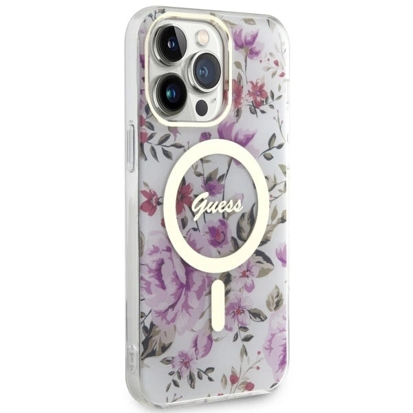 Guess GUHMP14LHCFWST iPhone 14 Pro 6.1" transparent hardcase Flower MagSafe_3