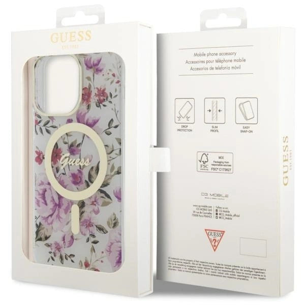 Guess GUHMP14LHCFWST iPhone 14 Pro 6.1" transparent hardcase Flower MagSafe_7