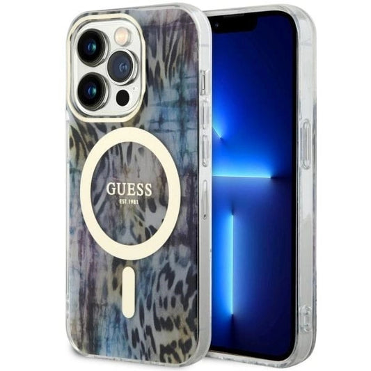 Guess GUHMP14LHLEOPWB iPhone 14 Pro 6.1" blue/blue hardcase Leopard MagSafe_0
