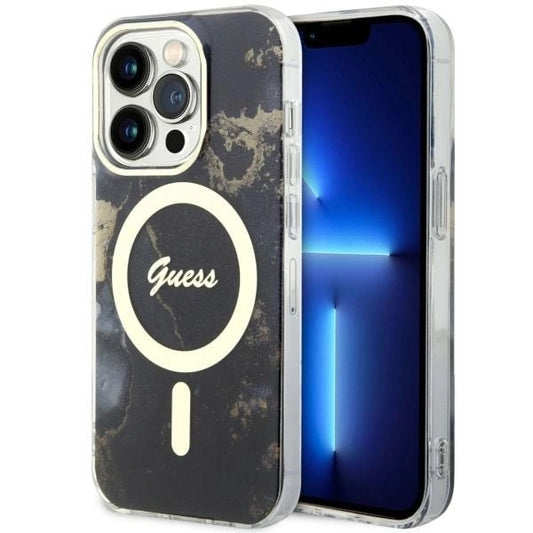 Guess GUHMP14LHTMRSK iPhone 14 Pro 6.1" black/black hardcase Golden Marble MagSafe_0
