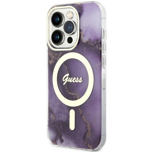 Guess GUHMP14LHTMRSU iPhone 14 Pro 6.1" purple/purple hardcase Golden Marble MagSafe_1