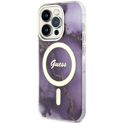 Guess GUHMP14LHTMRSU iPhone 14 Pro 6.1" purple/purple hardcase Golden Marble MagSafe_1