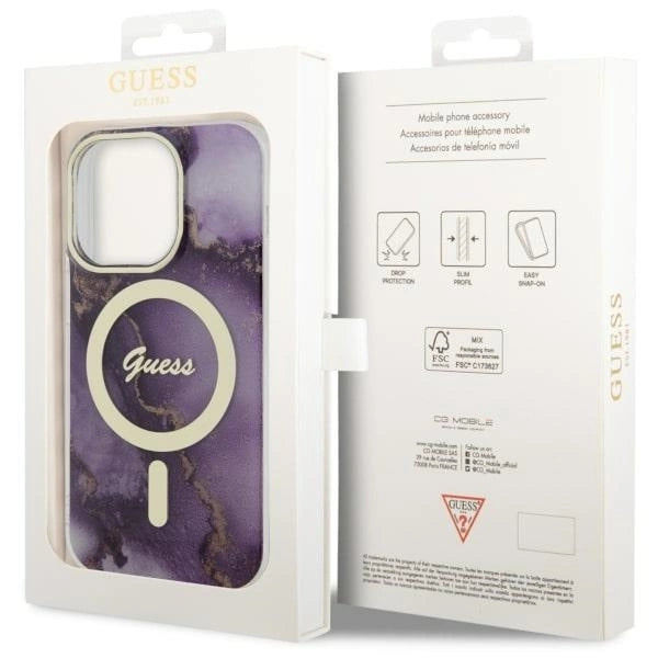 Guess GUHMP14LHTMRSU iPhone 14 Pro 6.1" purple/purple hardcase Golden Marble MagSafe_7