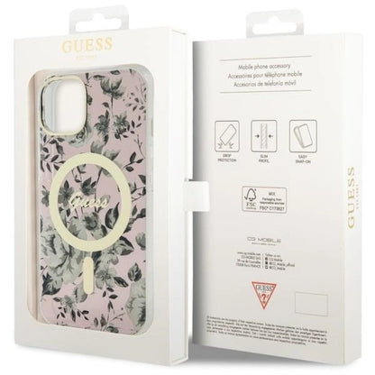 Guess Flower MagSafe case for iPhone 14 - pink_7
