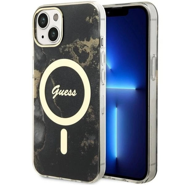 Guess GUHMP14SHTMRSK iPhone 14 6.1" black/black hardcase Golden Marble MagSafe_0