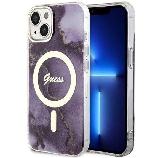 Guess GUHMP14SHTMRSU iPhone 14 6.1&quot; purple/purple hardcase Golden Marble MagSafe_0