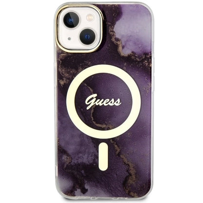 Guess GUHMP14SHTMRSU iPhone 14 6.1&quot; purple/purple hardcase Golden Marble MagSafe_2