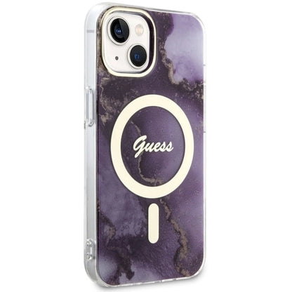 Guess GUHMP14SHTMRSU iPhone 14 6.1&quot; purple/purple hardcase Golden Marble MagSafe_3