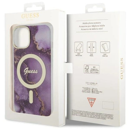Guess GUHMP14SHTMRSU iPhone 14 6.1&quot; purple/purple hardcase Golden Marble MagSafe_7