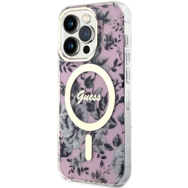 Guess GUHMP14XHCFWSP iPhone 14 Pro Max 6.7" pink/pink hardcase Flower MagSafe_1