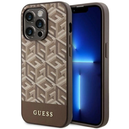 Guess GUHMP14LHGCFSEW iPhone 14 Pro 6.1" brown/brown hard case GCube Stripes MagSafe_0