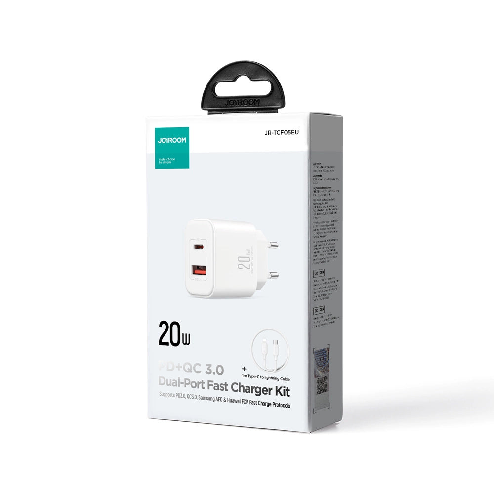 Joyroom JR-TCF05 20W USB-C / USB-A Fast Dual Port Wall Charger - White + USB-C - Lightning 1m_14