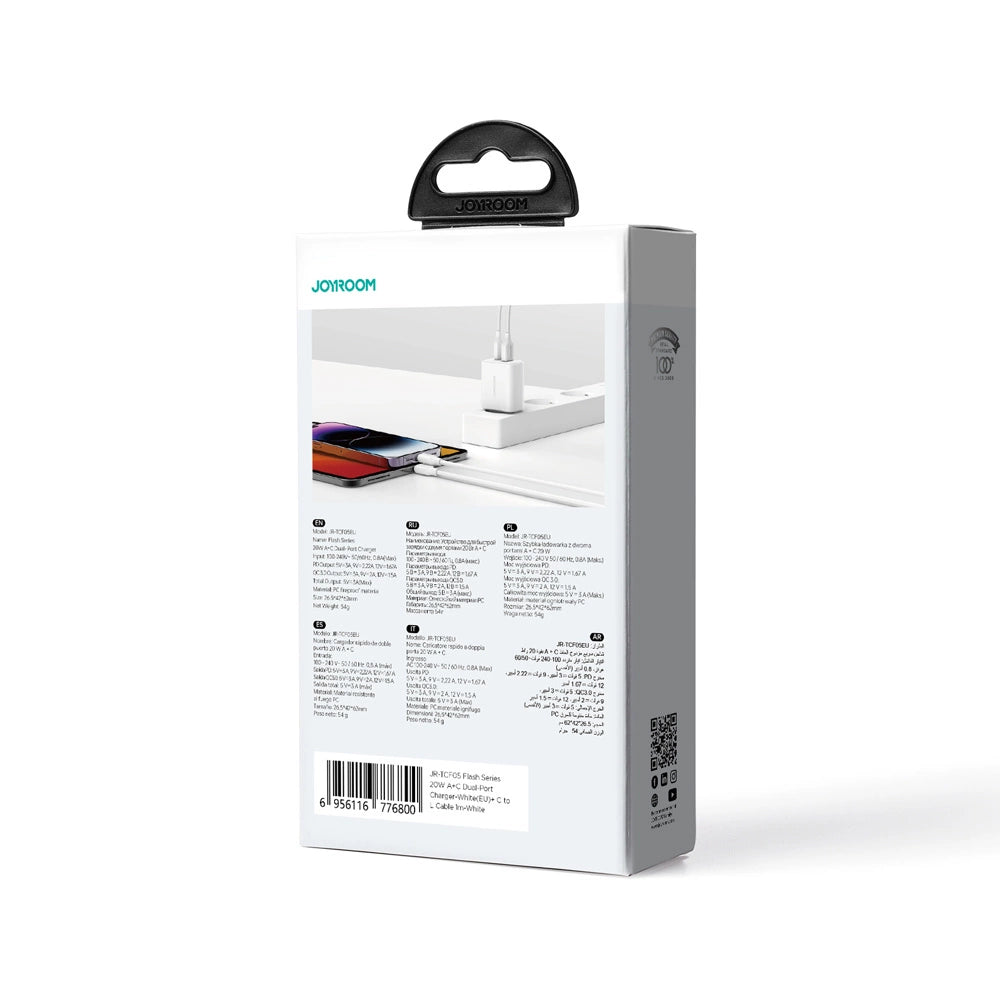 Joyroom JR-TCF05 20W USB-C / USB-A Fast Dual Port Wall Charger - White + USB-C - Lightning 1m_15