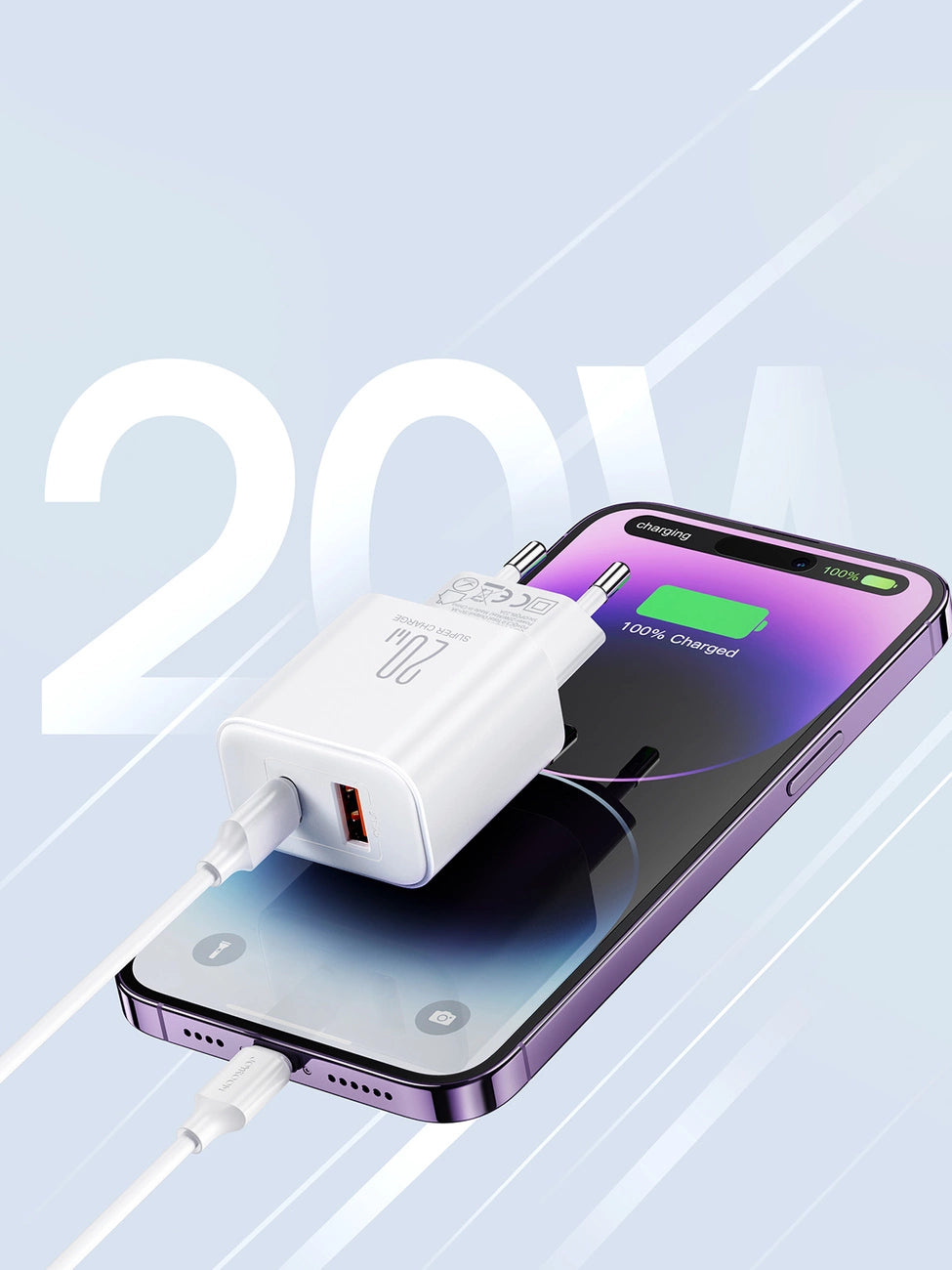 Joyroom JR-TCF05 20W USB-C / USB-A Fast Dual Port Wall Charger - White + USB-C - Lightning 1m_16