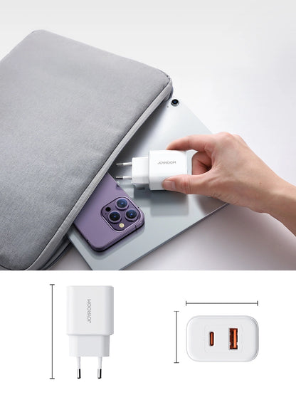 Joyroom JR-TCF05 20W USB-C / USB-A Fast Dual Port Wall Charger - White + USB-C - Lightning 1m_20