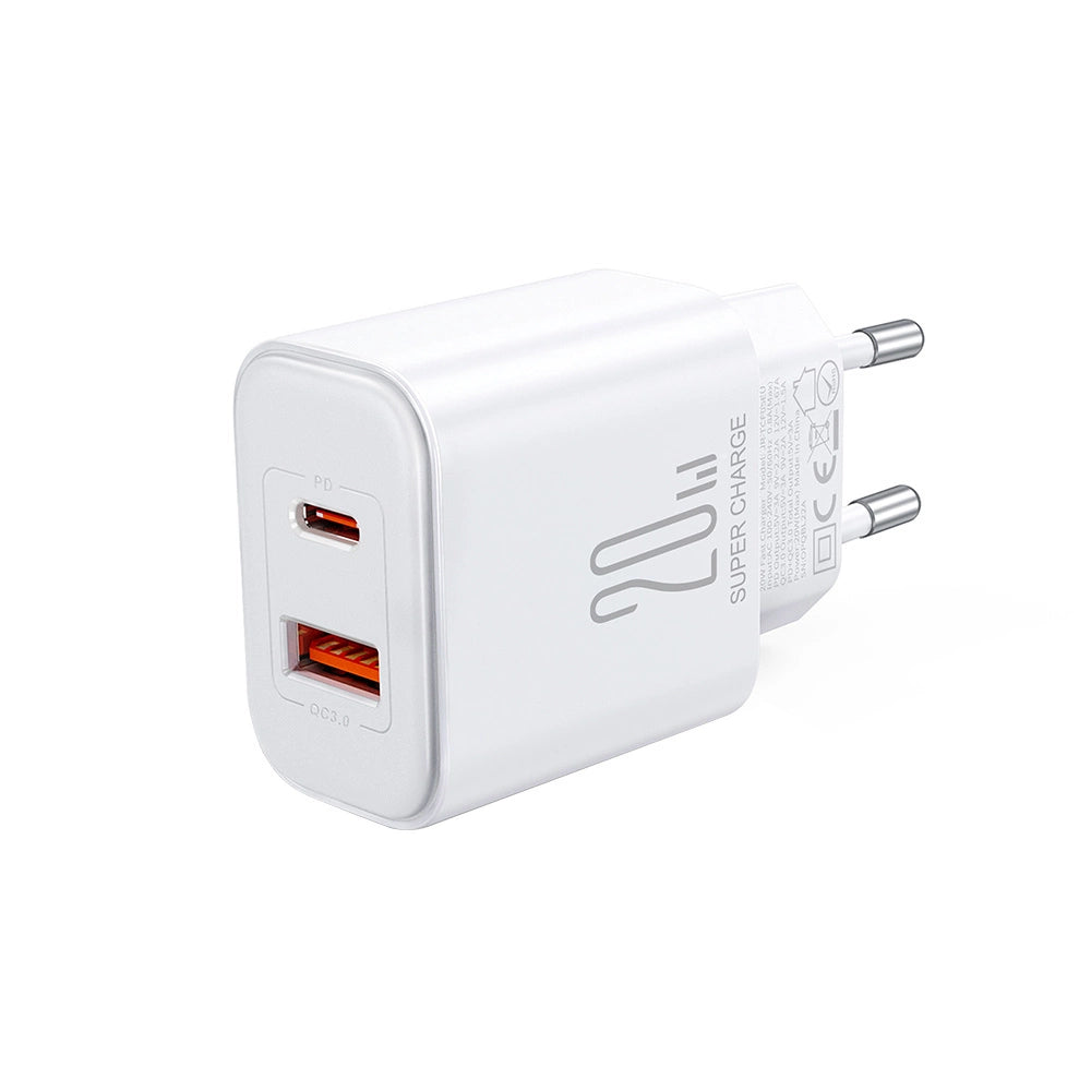 Joyroom JR-TCF05 20W USB-C / USB-A Fast Dual Port Wall Charger - White + USB-C - Lightning 1m_2