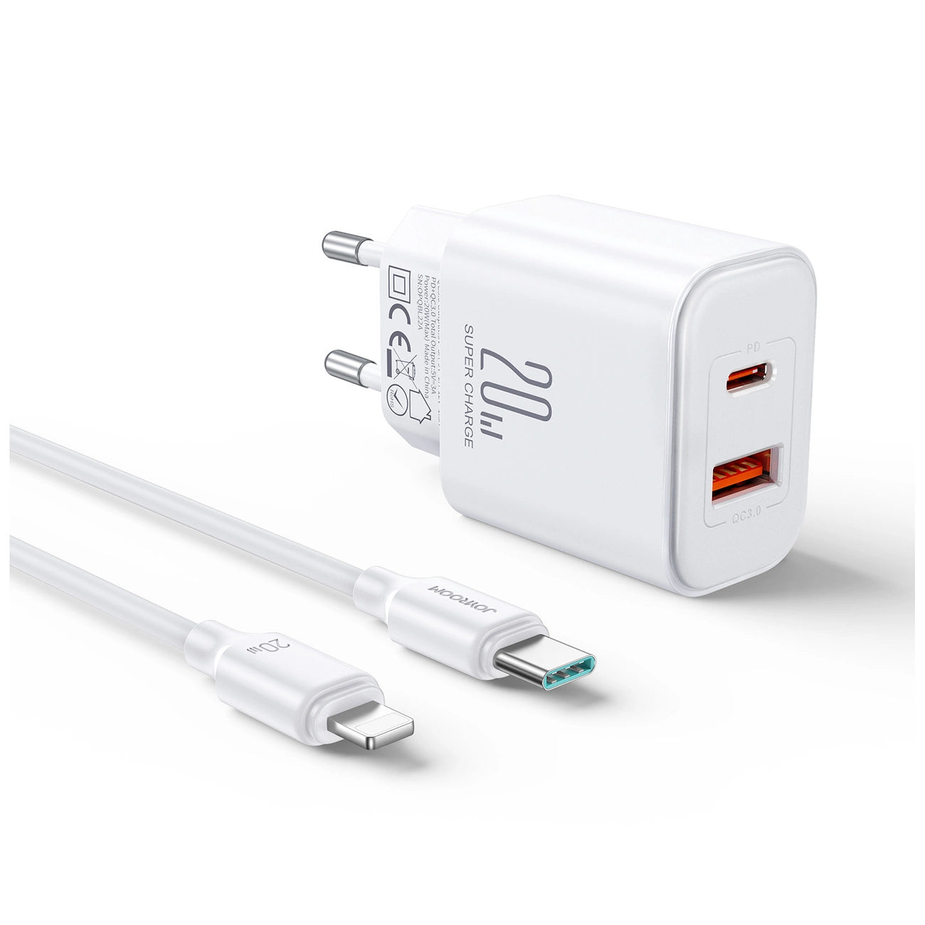 Joyroom JR-TCF05 20W USB-C / USB-A Fast Dual Port Wall Charger - White + USB-C - Lightning 1m_6