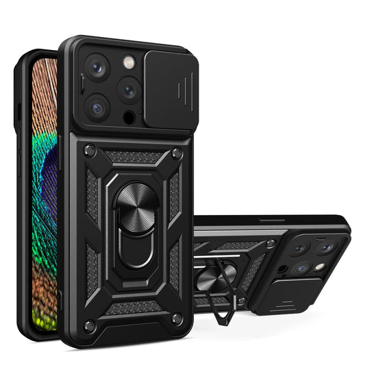 Armor Camshield Case with Stand and Camera Cover for iPhone 15 Pro Max Hybrid Armor Camshield - Black_0