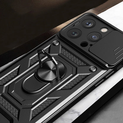 Armor Camshield Case with Stand and Camera Cover for iPhone 15 Pro Max Hybrid Armor Camshield - Black_4