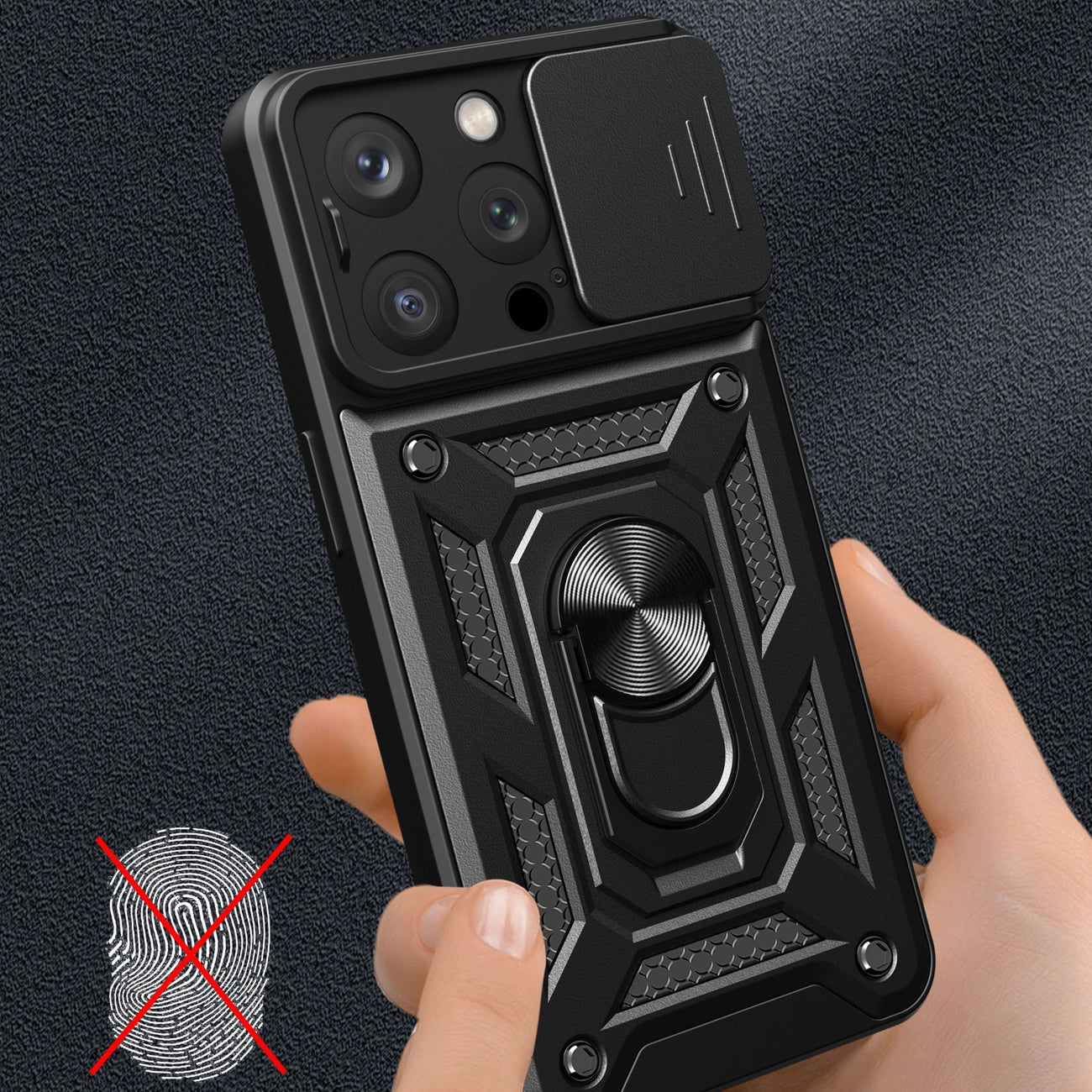 Hybrid Armor Camshield iPhone 15 Pro Case with Kickstand and Camera Cover - Blue_2