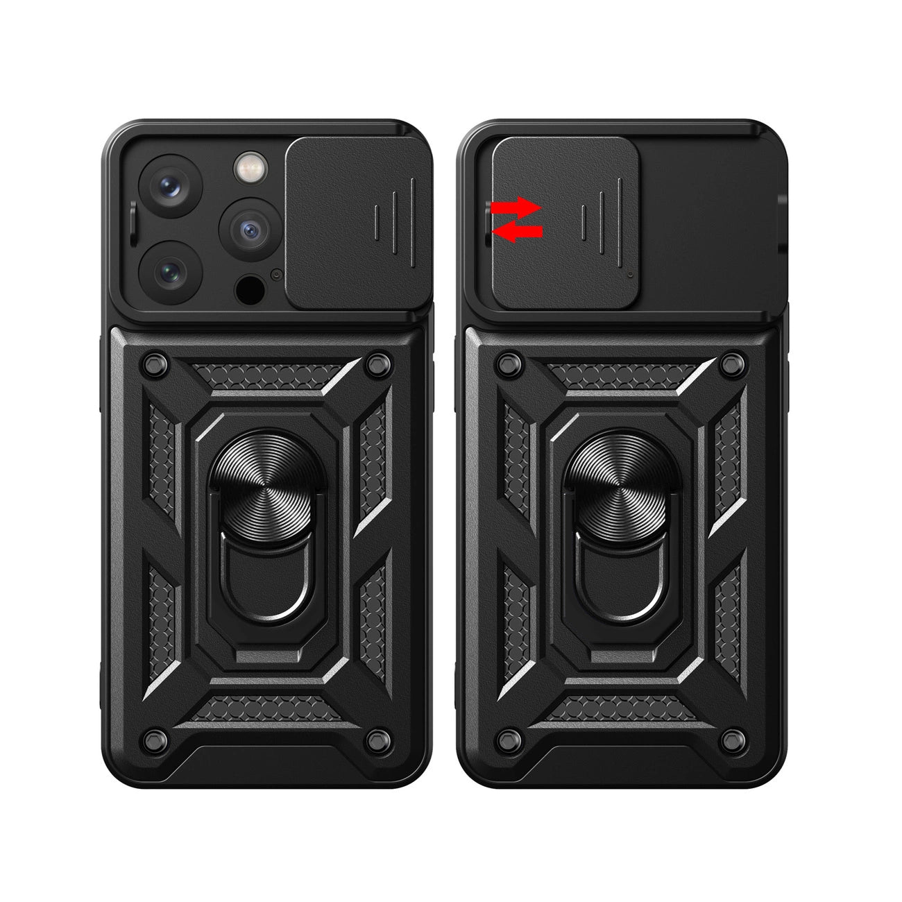 Hybrid Armor Camshield iPhone 15 Pro Case with Kickstand and Camera Cover - Blue_5