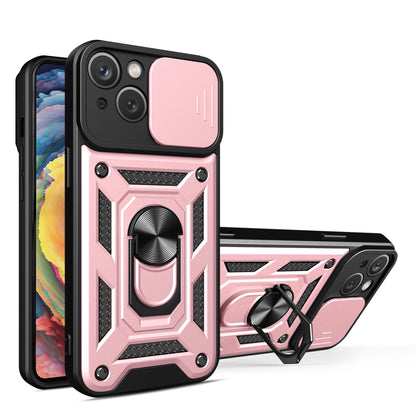 Hybrid Armor Camshield Case with Stand and Camera Cover for iPhone 15 Plus - Pink_0