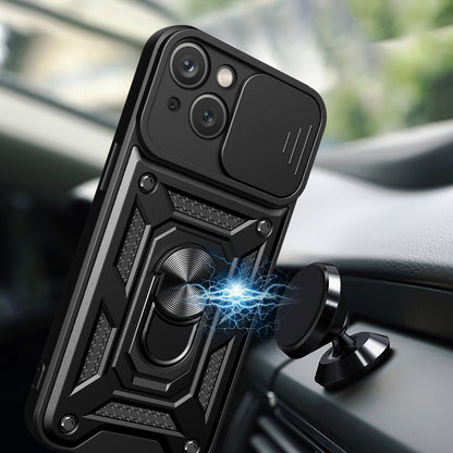 Hybrid Armor Camshield Case with Stand and Camera Cover for iPhone 15 Plus - Black_2