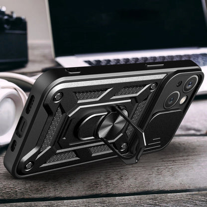 Hybrid Armor Camshield Case with Stand and Camera Cover for iPhone 15 Plus - Black_3