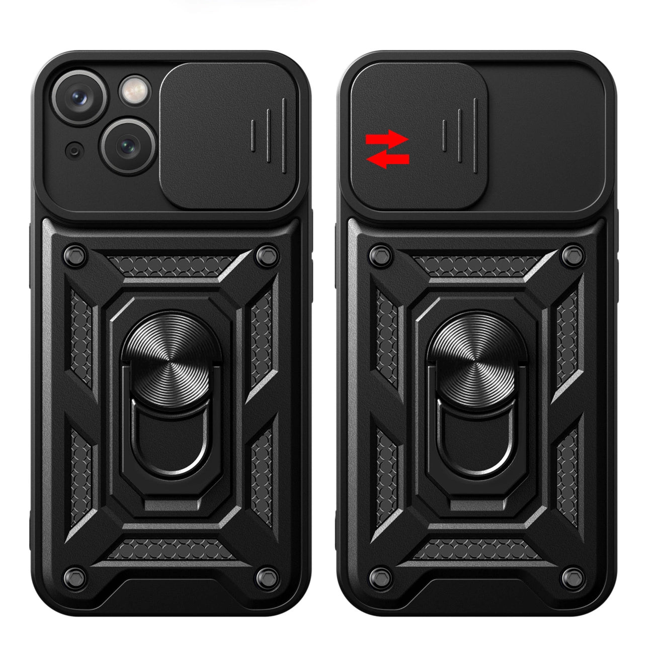 Hybrid Armor Camshield Case with Stand and Camera Cover for iPhone 15 Plus - Black_5
