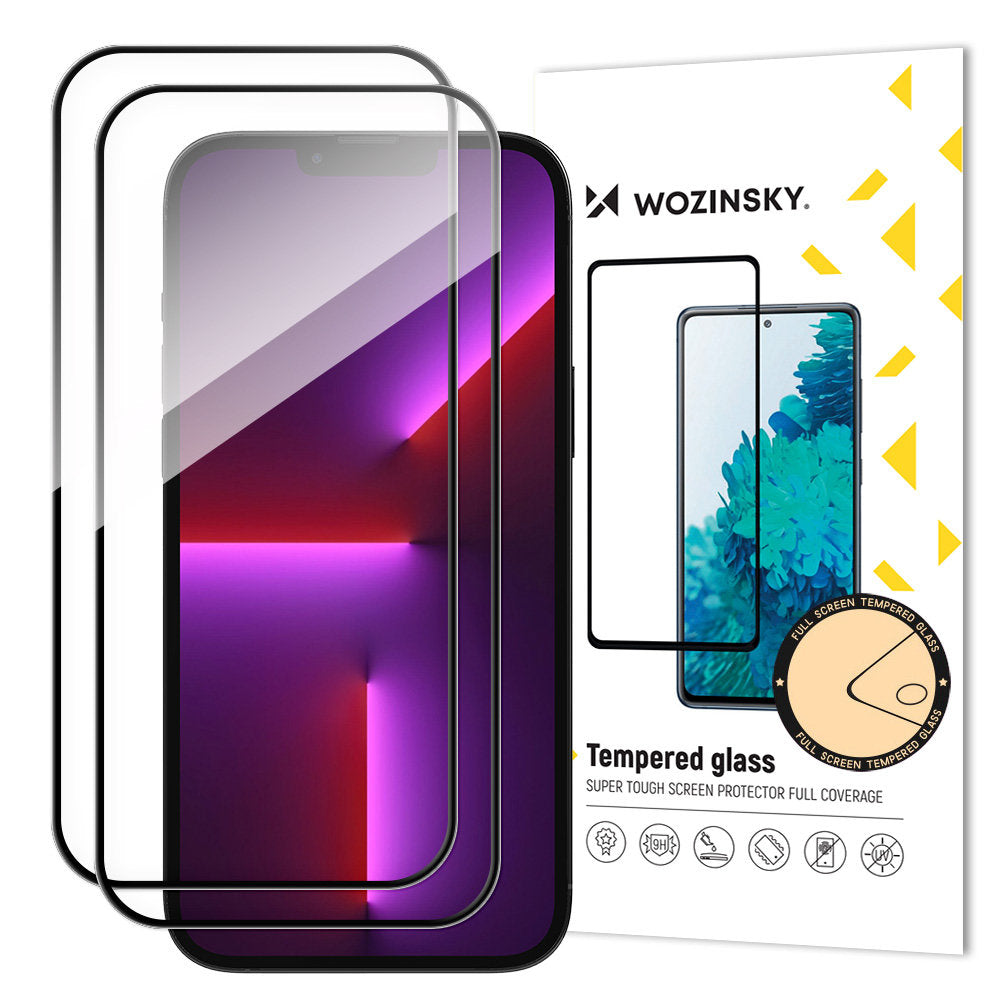 2pcs Full Screen Tempered Glass with Frame Case Friendly Wozinsky Full Glue iPhone 15 - Black_0