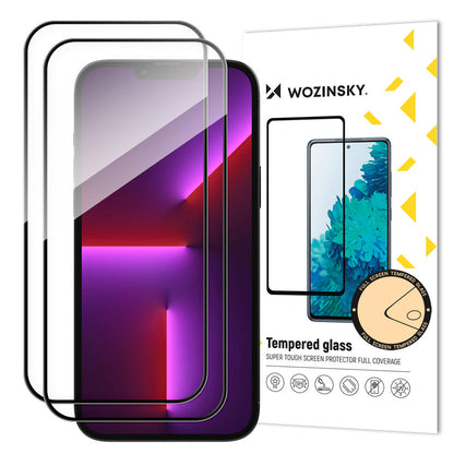 2pcs Full Screen Tempered Glass with Frame Case Friendly Wozinsky Full Glue iPhone 15 - Black_0