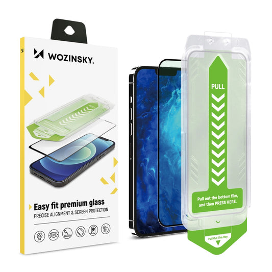 9H tempered glass with mounting frame for iPhone 15 Pro Wozinsky Premium Glass - black_0